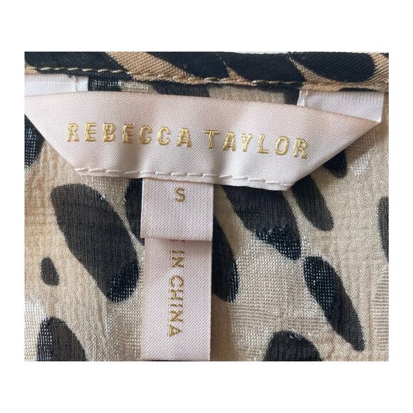 Rebecca Taylor Blouse Sz S Silk Blend Animal Print Semi-Sheer Half Sleeves - Picture 3 of 12